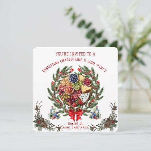 Kerstborrel met Charcuterie en Wijn Uitnodiging (Staand voorkant)