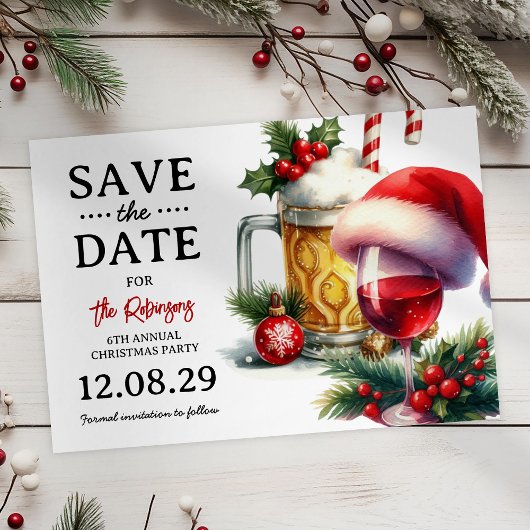 Kerstborrel Party Save the Date-ansichtkaart Aankondiging