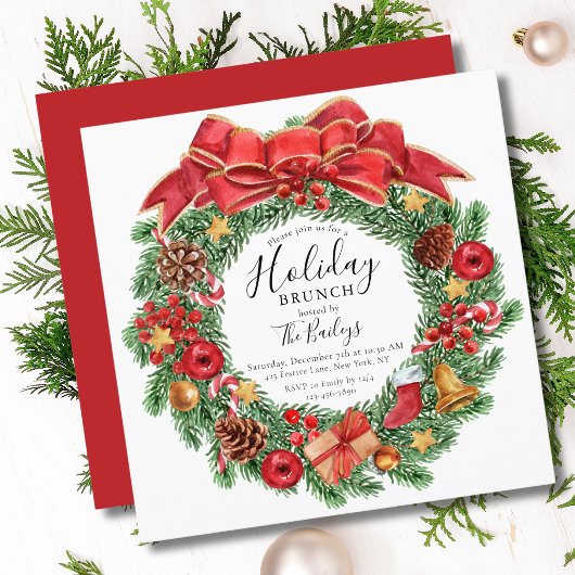 Kerstborrel Waterverf Bloemenkrans Kaart