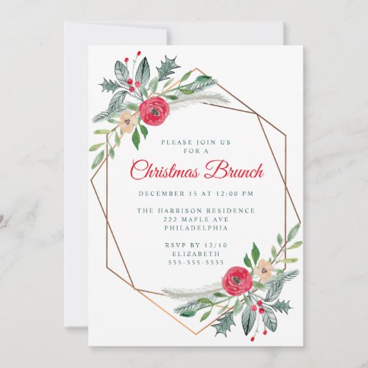 Kerstborrel Wintergroen Feest Uitnodiging (Voorkant)