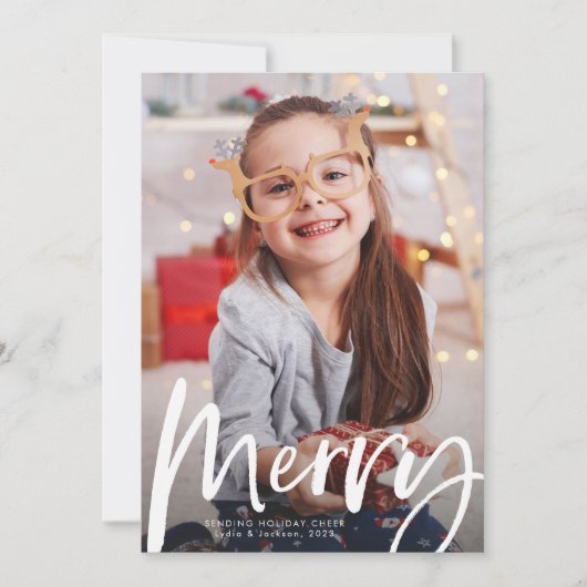 Kerstborstel schrift één foto Kerstmis Feestdagenkaart (Voorkant)