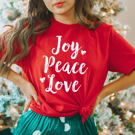 Kerstborstel Schrift met Vreugde Vrede Liefde T-shirt