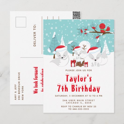 Kerstbos Arctic Fox Birthday Party Briefkaart (Voorkant / Achterkant)
