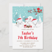 Kerstbos Arctic Fox Birthday Party Kaart (Voorkant)