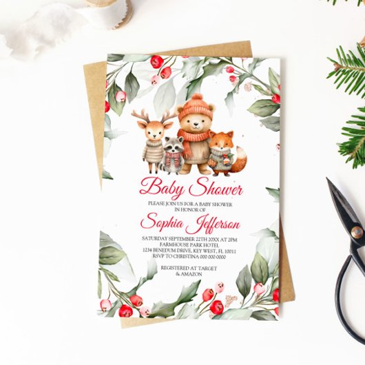 Kerstbos Baby shower van dieren Kaart