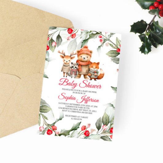 Kerstbos Baby shower van dieren Kaart