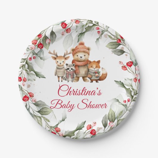 Kerstbos Baby shower van dieren Papieren Bordje (Voorkant)