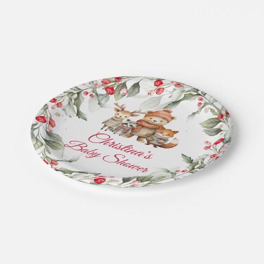 Kerstbos Baby shower van dieren Papieren Bordje (Gekanteld)