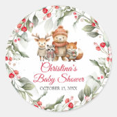 Kerstbos Baby shower van dieren Ronde Sticker (Voorkant)