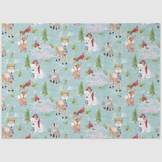 kerstbos Deer Beer Animals Dusta Blue Tissuepapier (Voorkant)