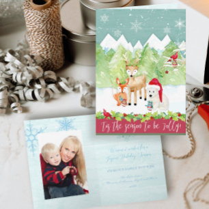 kerstbos Deer Fox Beer Cardinale foto Feestdagen Kaart