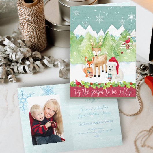 kerstbos Deer Fox Beer Cardinale foto Feestdagen Kaart