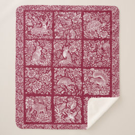 Kerstbos Dierlijk Burgundy Deer Fox Rabbit Sherpa Deken