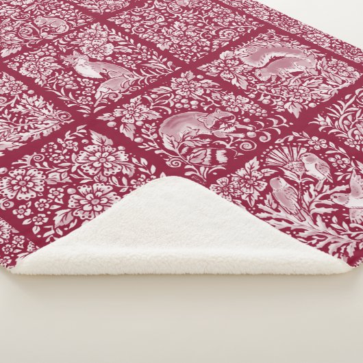 Kerstbos Dierlijk Burgundy Deer Fox Rabbit Sherpa Deken (3/4)