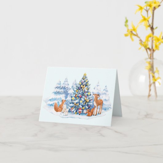 Kerstbos en bosdieren kaart (Gele Bloem)