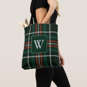 Kerstbos Groen Rood Plaid Monogram Tote Bag (Dichtbij)
