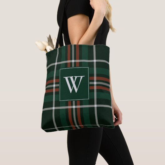 Kerstbos Groen Rood Plaid Monogram Tote Bag (Dichtbij)