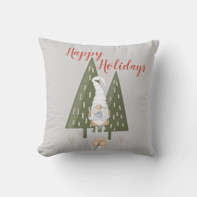 Kerstbos Kabouter Prettig Kerstfeest Grijs Kussen (Voorkant)