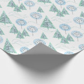 Kerstbos, kerstbomen, bomen, sneeuw cadeaupapier (Hoek)