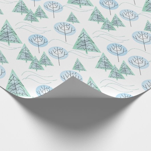 Kerstbos, kerstbomen, bomen, sneeuw cadeaupapier (Hoek)