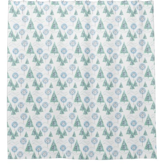 Kerstbos, kerstbomen, bomen, sneeuw douchegordijn (Voorkant)