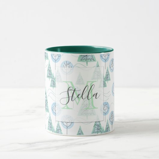 Kerstbos, kerstbomen, bomen, sneeuw mok (Midden)