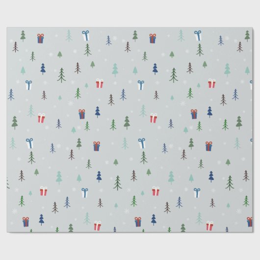 Kerstbos met cadeaus, bomen en sneeuw cadeaupapier (Vlak)