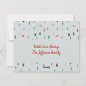 Kerstbos met cadeaus, bomen en sneeuw feestdagenkaart (Achterkant)