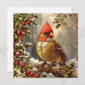 Kerstbos met Holly Berry, Vogel, Winter Feestdagenkaart (Voorkant / Achterkant)