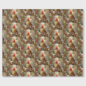 Kerstbos met hulstbes, vogel, winter cadeaupapier (Vlak)