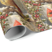Kerstbos met hulstbes, vogel, winter cadeaupapier (Rol Hoek)