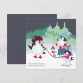 Kerstbos Sneeuwscène met Schattigee Pinguïns Feestdagenkaart (Voorkant / Achterkant)