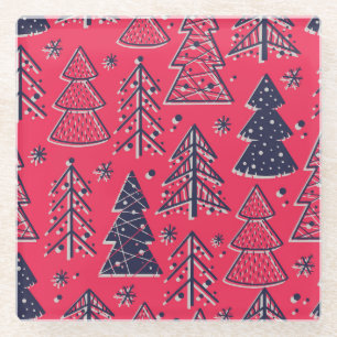 Kerstbos: Wintersilhouet behang. Glazen Onderzetter