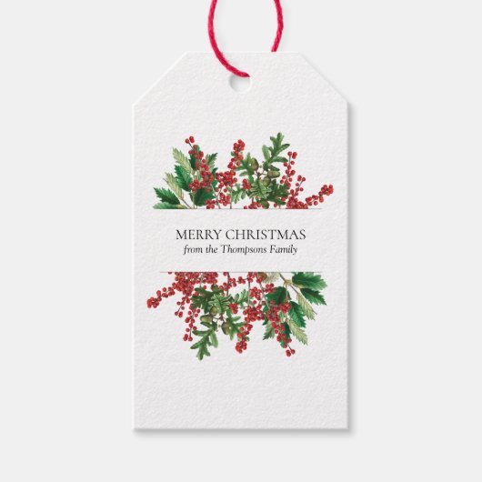 kerstbosbessen met feestbessen op de Evergreen Cadeaulabel (Voorkant)