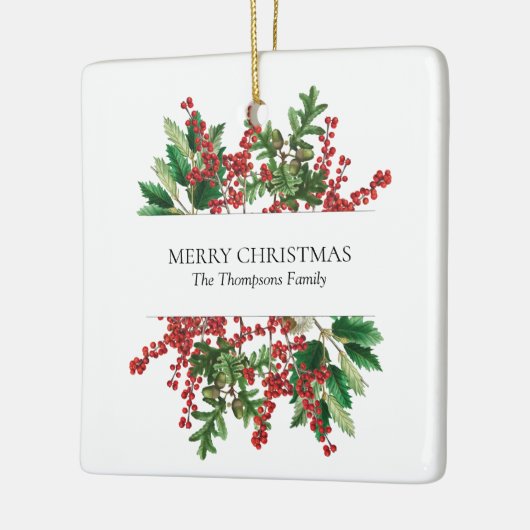 kerstbosbessen met feestbessen op de Evergreen Keramisch Ornament (Links)
