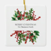 kerstbosbessen met feestbessen op de Evergreen Keramisch Ornament (Voorkant)