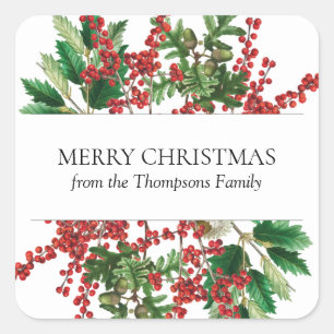 kerstbosbessen met feestbessen op de Evergreen Vierkante Sticker