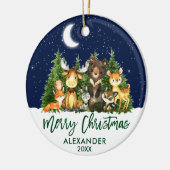 Kerstbosdieren in het borstelschrift keramisch ornament (Links)