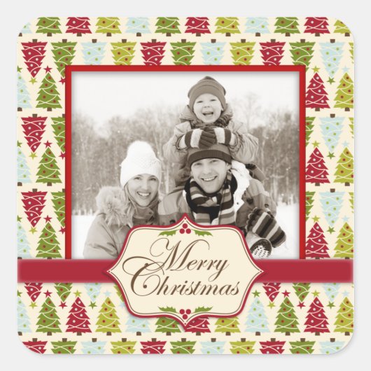 Kerstbosfoto-sticker Vierkante Sticker (Voorkant)