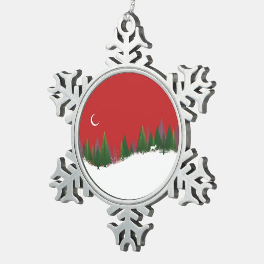 KerstBossen Scene Pewter Ornament (Rechts)