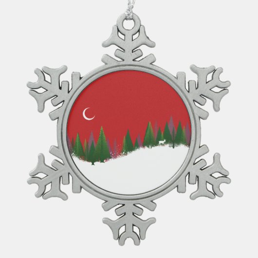 KerstBossen Scene Pewter Ornament (Voorkant)