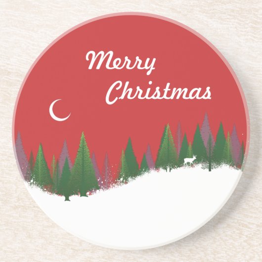 kerstBossen Scene Sandstone Onderzetter (Voorkant)