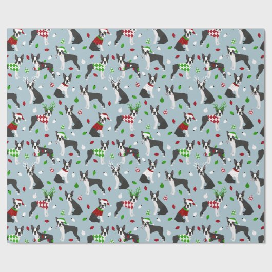 KerstBoston Terrier Cadeaupapier (Vlak)