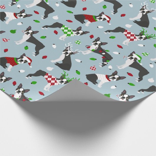 KerstBoston Terrier Cadeaupapier (Hoek)