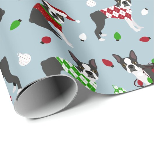 KerstBoston Terrier Cadeaupapier (Rol Hoek)
