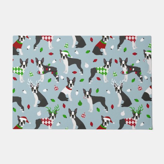 KerstBoston Terrier Deurmat (Voorkant)