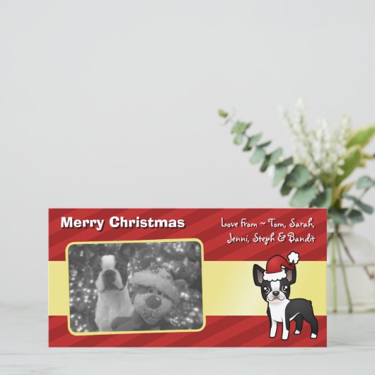 KerstBoston Terrier Feestdagenkaart (Staand voorkant)