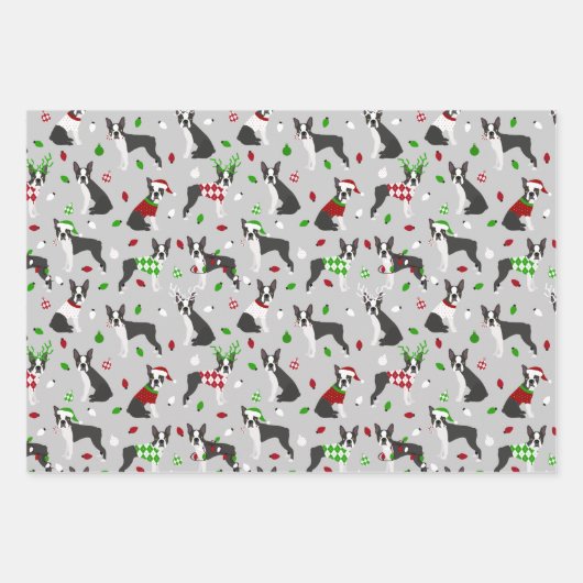 KerstBoston Terrier Inpakpapier Vel (Voorkant 3)