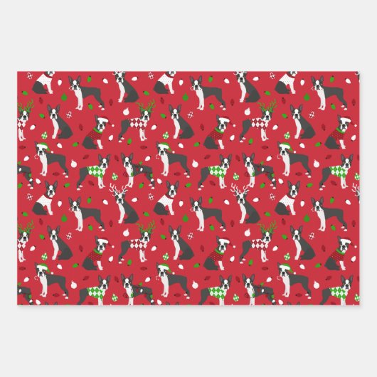 KerstBoston Terrier Inpakpapier Vel (Voorkant)