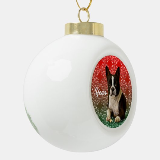 KerstBoston Terrier Keramische Bal Ornament (Links)